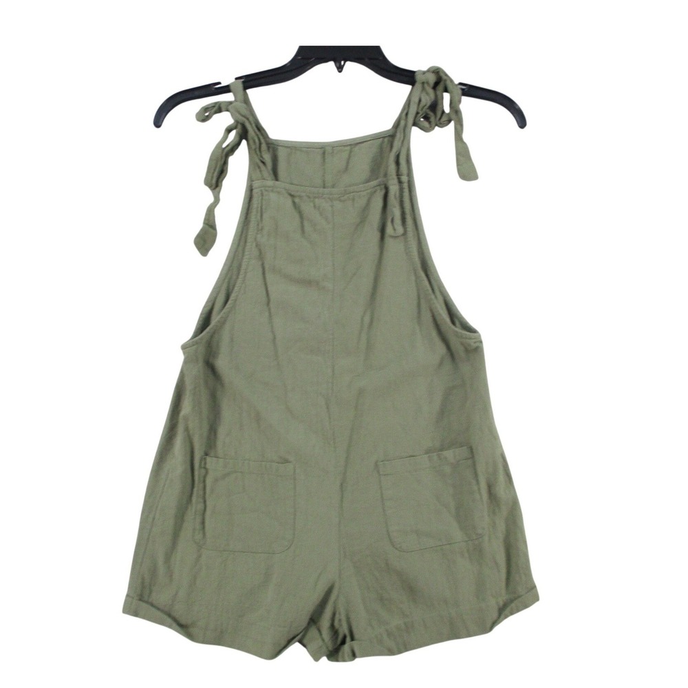 Olive Green Cotton Tie Shoulder Pocket Romper Jumpsuit Womens Small